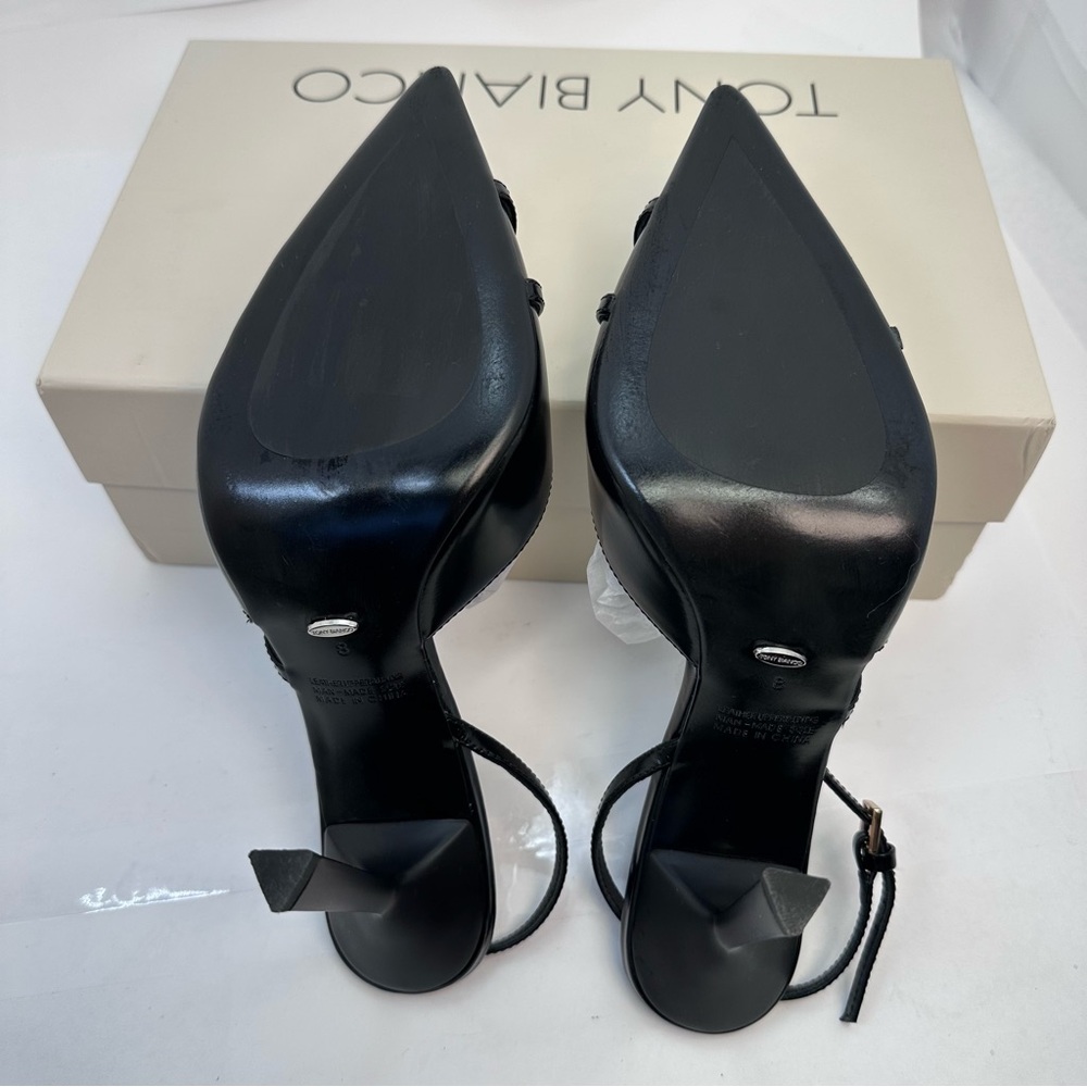 Tony Bianco Garda Sling Back in Black Hi Shine leather pointed toe high heel - Picture 9 of 10